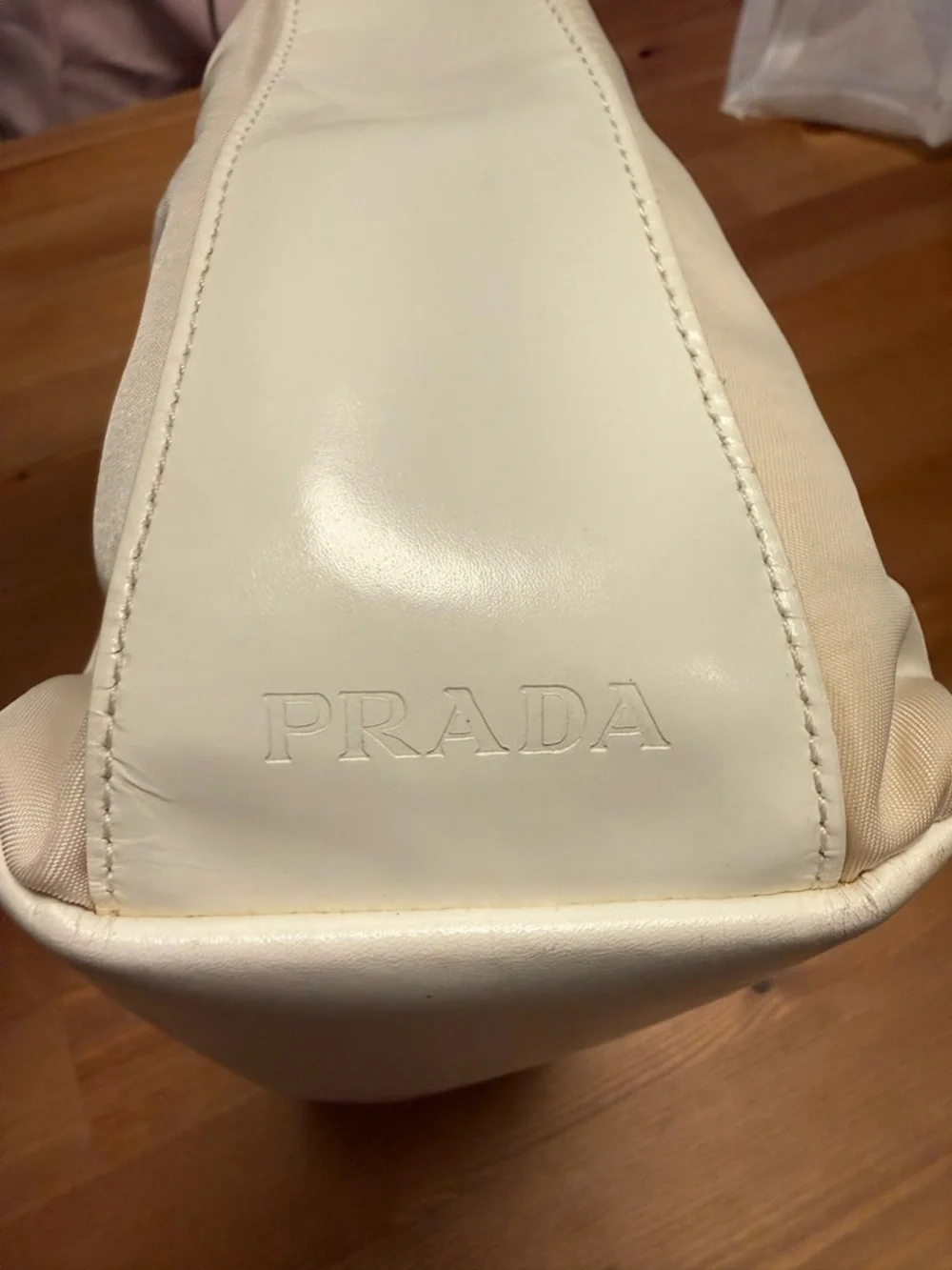 Prada Vintage Cream Nylon Shoulder Bag with White Leather Trim Authentic - Picture 15 of 16